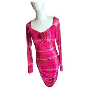 Chelsea & Violet Pink Plaid Rose Detail Mesh Dress NWT Size M